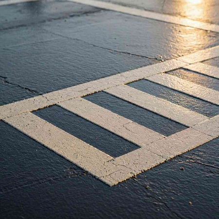 Close-up of a pedestrian crossing on a city street at sunset