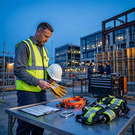 Engineer working on a construction site at night. Engineering and architecture concept.
