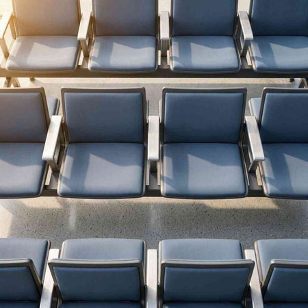Empty seats in the airport terminal waiting area. Travel and tourism concept.