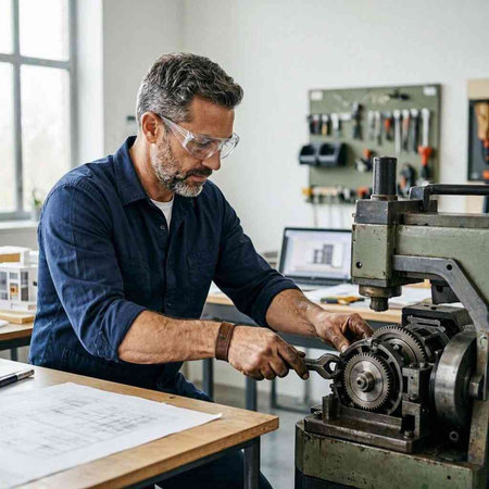 Carpenter Craftsman Working on CNC lathe machine