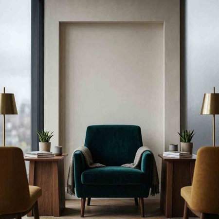 Living room interior with armchair and coffee table. 3d rendering