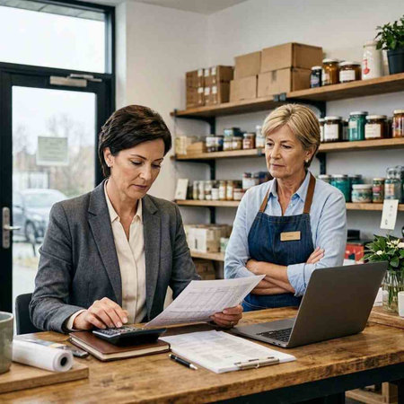 Coffee Shop Retail Retail Store Owner Businesswoman Working Laptop Concept