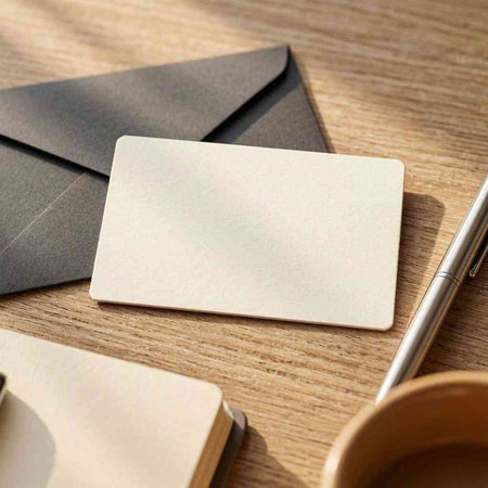 Blank business cards on wooden background. Mockup for branding identity.