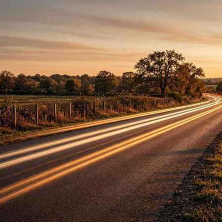 Sunset on a country road in the United States of America.