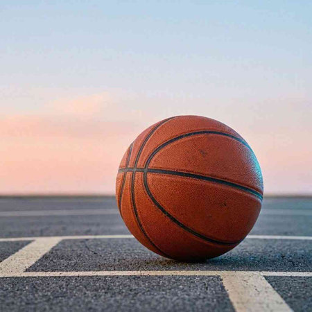Basketball ball on the court ready for playing. Sports concept.