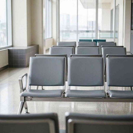 Empty chairs in the waiting room at the airport. Selective focus.