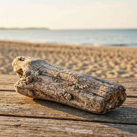 Wooden driftwood on the beach at the Baltic Sea in Poland