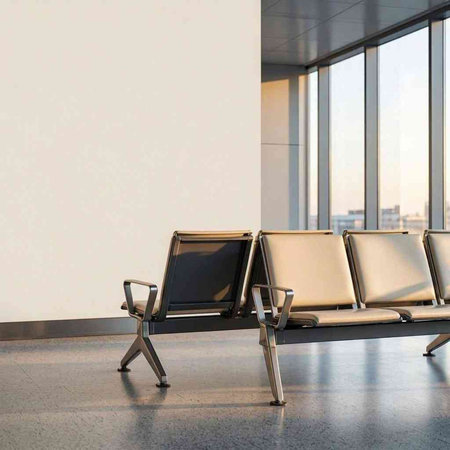 Waiting area in a modern airport terminal. 3D rendering.