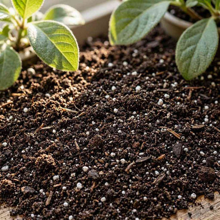 Planting seedlings in a pot on a wooden table. Selective focus.