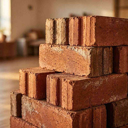 Brick stack at a construction site. Construction and architecture concept.