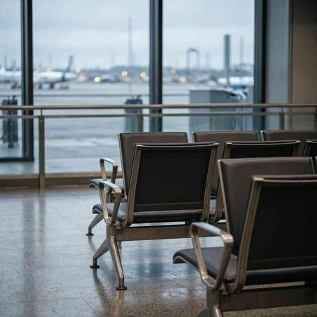 Waiting area at the airport with chairs in front of the window