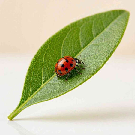 ladybug on green leaf isolated on a white background. macro