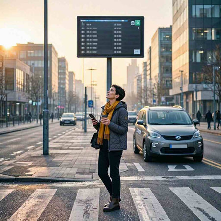 Young woman with mobile phone in the city at sunset. The concept of communication and communication.