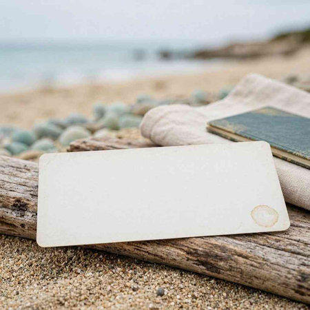 Blank card on the beach with copy space for your text.