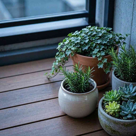 Houseplants in pots on the windowsill. Home decoration.