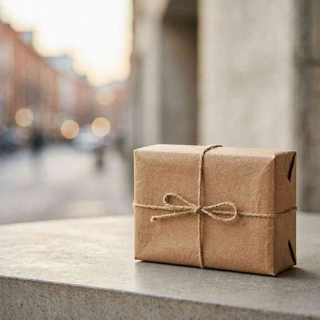 Gift box wrapped in brown kraft paper and tied with twine