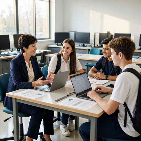 Group of young business people in a meeting at office with laptop computer