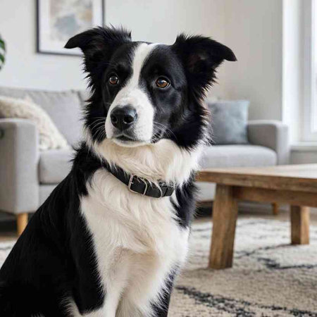 Portrait of border collie dog at home in the living room