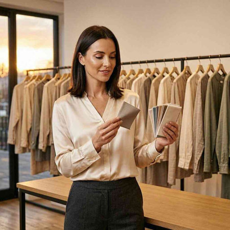 A beautiful young woman chooses clothes in a clothing store. Shopping concept.