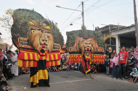 Two Reog Ponorogo Art Show at the Dadaprejo village salvation event, Batu City in October 2018のeditorial素材