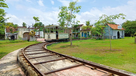Sleman Regency, Yogyakarta, Indonesia - November 2022 : Ancient steam train in Gamplong Studio Alamのeditorial素材