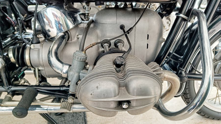 Close Up Classic Motorcycle Engine with big cylinder block