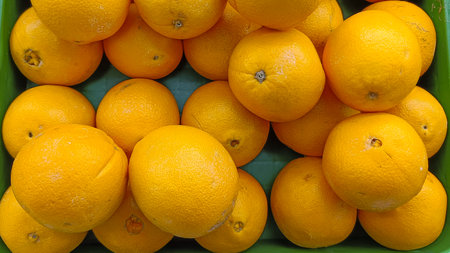 flat lay photography of fresh orange fruits from agriculture gardenの写真素材