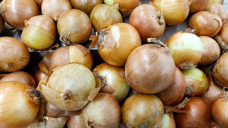 High Angle View Big Onion in vegetable marketの写真素材