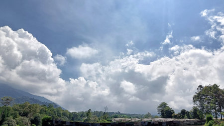 Landscape green nature and blue sky copy space backgroundの写真素材