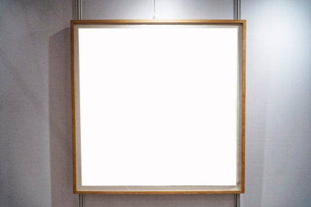 Mock up canvas painting art frame on white art gallery wall