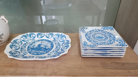 Antique white plate with unique decorationの写真素材
