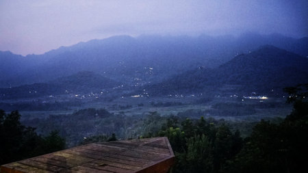 tourism photo spots with beautiful mountain and hill backgroundsの写真素材