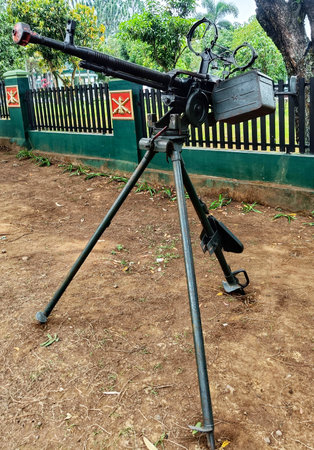 large military firearm with tripod supportの写真素材
