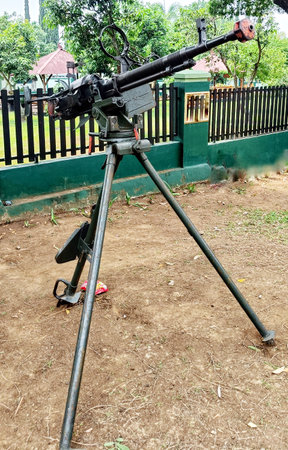 large military firearm with tripod supportの写真素材