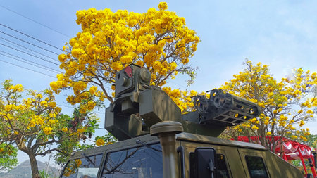 missile machine with satellite dish radarの写真素材