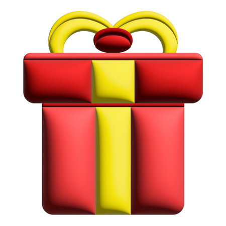 Inflate 3D illustration of a red gift box with ribbonの写真素材