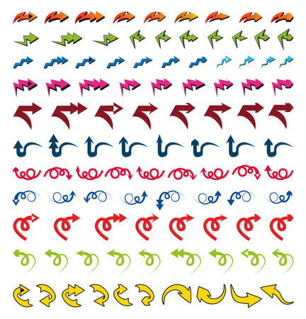 Collection of arrows and direction signs in different styles. Set of different colorful arrow iconsのイラスト素材