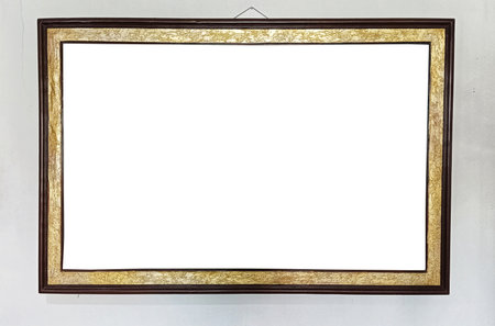 Mock up canvas painting art frame on white art gallery wallの写真素材