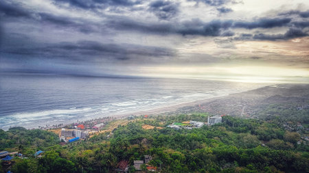 aerial landscape of beautiful nature between the beach and green forest