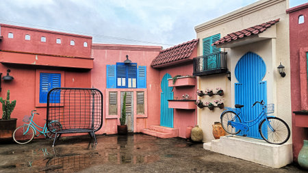 classic bicycle is a decoration in the corner of the garden and can be used as a photo spotの写真素材