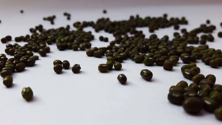 image of green lentil isolated on white background closeupの写真素材