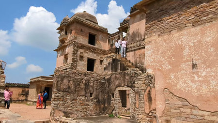 Unidentified people visit the ancient ruins of Jaisalmer Fort.の写真素材