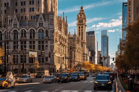 Chicago, Michigan Ave, on a sunny afternoon if its architecture all came from Rome, beautifully made with Generative AIの素材
