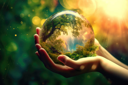 Hands Holding a Sphere of Nature - Generative AIの素材