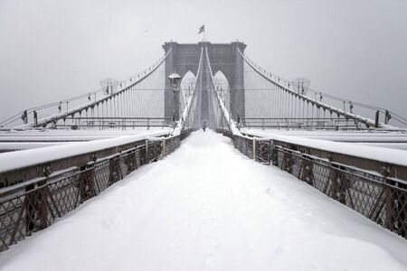 Brooklyn bridge, New York City, Manhattan snow storm February 26 2010のeditorial素材