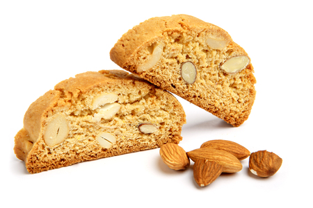 Italian cantuccini cookie with almond filling. Studio shot, isolated on white background.の写真素材