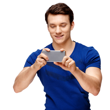 Handsome caucasian sporty man isolated over white background