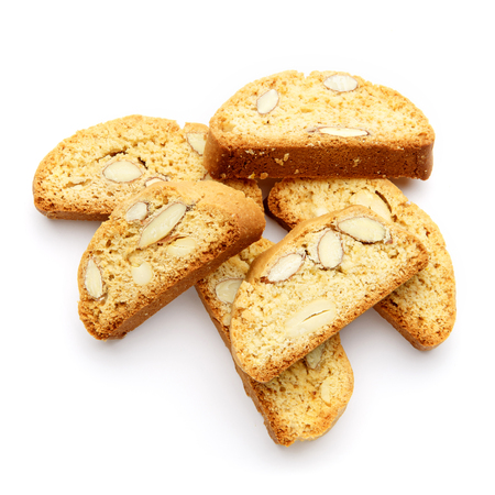Italian cantuccini cookie with almond filling. Studio shot, isolated on white background.の写真素材