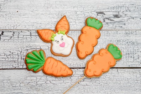 Christmas homemade gingerbread cookies on wooden backgroundの写真素材