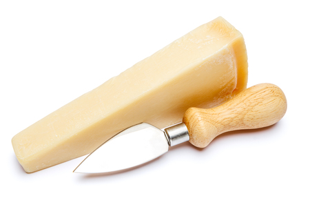 Piece of parmesan cheese isolated on white backgroundの写真素材